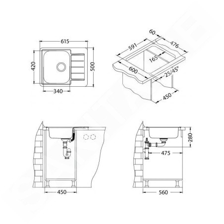 Alveus Line - Évier 615x500 mm, inox 1125356