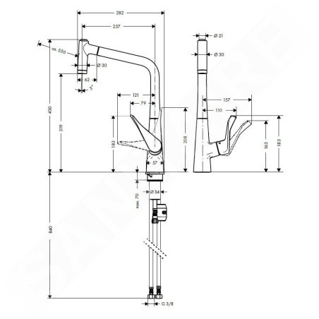 Hansgrohe Metris New - Mitigeur de cuisine 320 avec douchette extractible, chrome 14820000