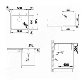 Blanco Andano 500 - Évier 540x500 mm avec commande excentrique PushControl, inox 525245