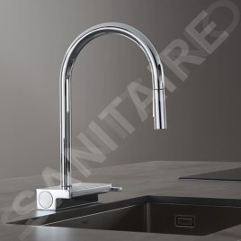 Hansgrohe M81 - Mitigeur d'évier Aquno Select avec bec extractible et jet plat, chrome 73837000