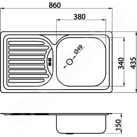 Novaservis Éviers - Évier 435x860 mm, inox DR43/86
