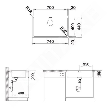 Blanco Andano 700 - Évier, 740x440 mm, inox 522969