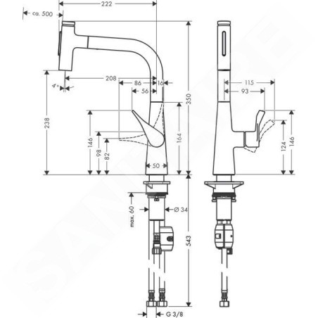 Hansgrohe M71 - Mitigeur d'évier Metris Select avec douchette extractible, chrome 73822000