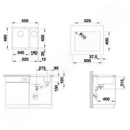 Blanco Subline 340/160 - Évier en silgranit, 555x460 mm, bac à gauche, blanc 523552