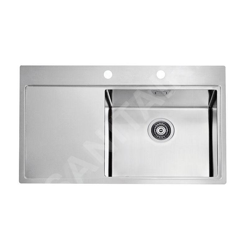 Alveus Pure - Évier 860x525 mm, avec commande du vidage, bac à droite, inox 1103653