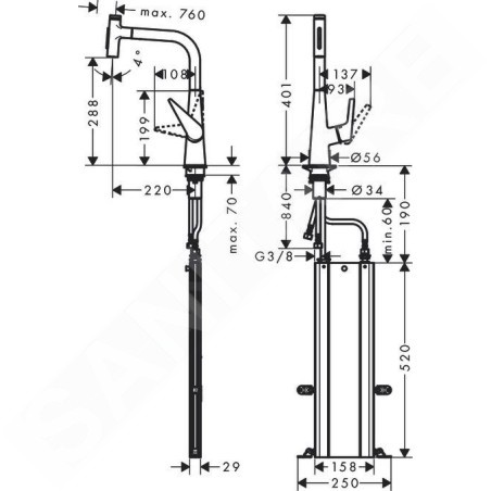 Hansgrohe Talis Select M51 - Mitigeur d'évier M5117-H300 avec douchette extractible, sBox, chrome 73867000