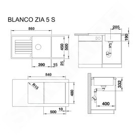 Blanco Zia 5 - Évier en Silgranit, 860x500 mm, blanc 520515
