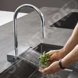 Hansgrohe M81 - Mitigeur d'évier Aquno Select avec douchette extractible et jet plat, sBox, chrome 73831000