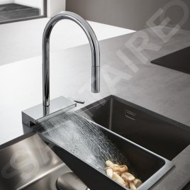 Hansgrohe M81 - Mitigeur d'évier Aquno Select avec douchette extractible et jet plat, sBox, chrome 73831000