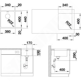 Blanco Andano 340 - Évier, 380x440 mm, inox 522955