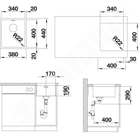 Blanco Andano 340 - Évier, 380x440 mm, inox 522955