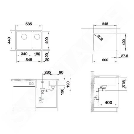 Blanco Andano 340/180 - Évier, 585x440 mm, droit, inox 522977