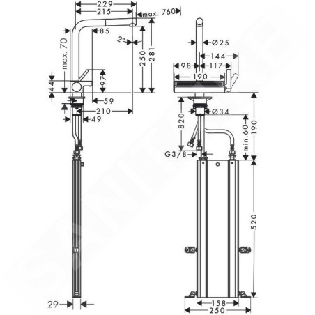 Hansgrohe M81 - Mitigeur d'évier Aquno Select avec bec extractible et jet plat, sBox, simili inox 73830800
