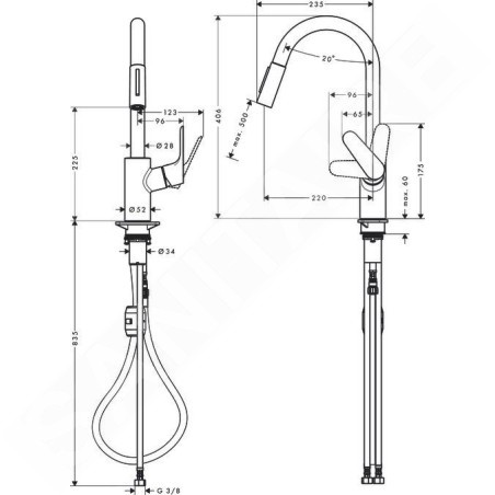 Hansgrohe Focus M41 - Mitigeur d'évier Focus avec douchette extractible, EcoSmart, chrome 31833000
