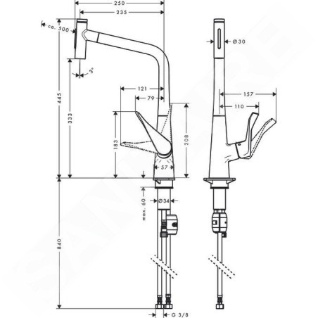 Hansgrohe M71 - Mitigeur d'évier Metris Select avec douchette extractible, chrome 73820000