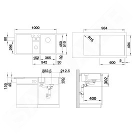 Blanco Collectis 6 - Évier en silgranit 1000x510 mm, avec commande de vidage et accessoires, blanc 523348