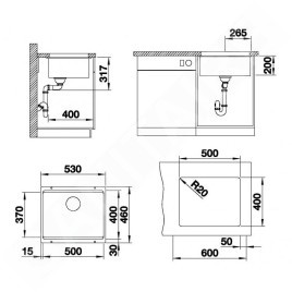 Blanco Etagon 500 - Évier en silgranit, 530x460 mm, avec rails, café 522236