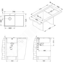 Alveus Pure - Évier 790x525 mm, avec commande de vidage, droite, inox 1103651