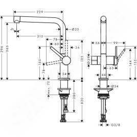 Hansgrohe M54 - Mitigeur d'évier Talis 270, avec vanne d'arrêt, noir mat 72827670