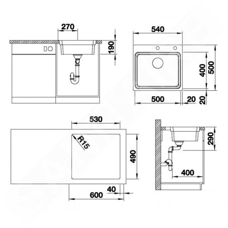 Blanco Etagon 500 - Évier, 540x500 mm, avec commande du vidage et rails, inox 521748