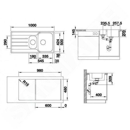 Blanco Lemis 6 - Évier, 1000x500 mm, inox brossé 523032