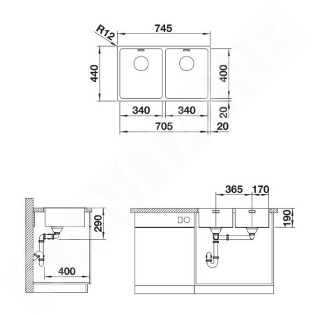 Blanco Andano 340/340 - Évier, 745x440 mm, inox 522981