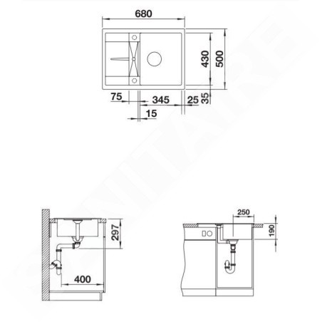 Blanco Metra 45 - Évier en silgranit, 680x500 mm, Compact, tartufo 519569