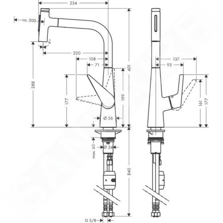 Hansgrohe Talis Select M51 - Mitigeur d'évier Talis Select avec douchette extractible, simili inox 72823800