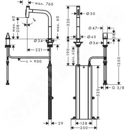 Hansgrohe M71 - Robinet de cuisine M7120-H200 2 trous avec douchette extractible, sBox, finition inox 73818800