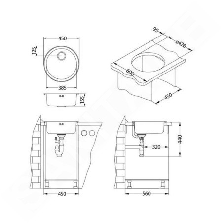 Alveus Form - Évier, diamètre 450 mm, vidage 90 mm, inox 1084837