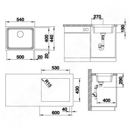 Blanco Etagon 500 - Évier, 540x440 mm, avec rails, inox 521840