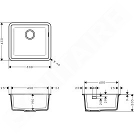 Hansgrohe Éviers - Evier encastré granit S510-U450, graphite noir 43431170