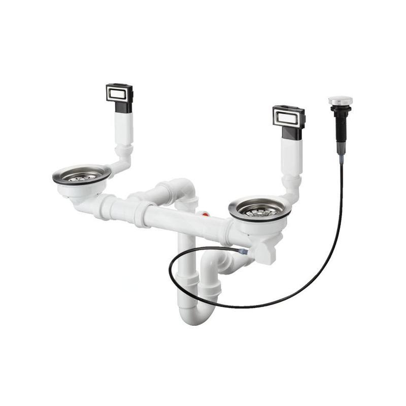 Hansgrohe Garnitures de vidage - Garniture de vidage automatique et de trop-plein pour évier double, inox 43932800