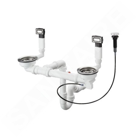 Hansgrohe Garnitures de vidage - Garniture de vidage automatique et de trop-plein pour évier double, inox 43932800