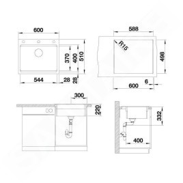 Blanco Etagon 6 - Évier en silgranit, 600x510 mm, avec rails, noir 525890