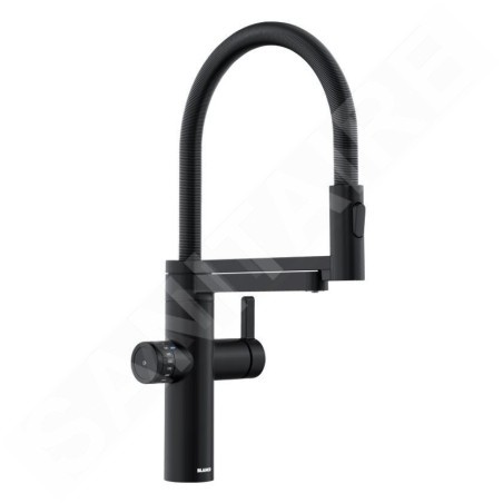 Blanco EVOL-S Pro - Mitigeur d'évier avec bras flexible, douchette et fonction de filtration, noir mat 526636