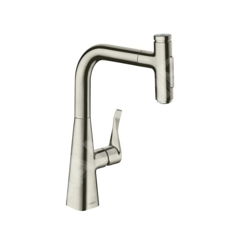 Hansgrohe M71 - Mitigeur d'évier Metris Select avec douchette extractible, simili inox 73822800