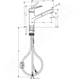 Hansgrohe Focus M42 - Mitigeur d’évier M427-H150 avec douchette extractible, chrome 71814000