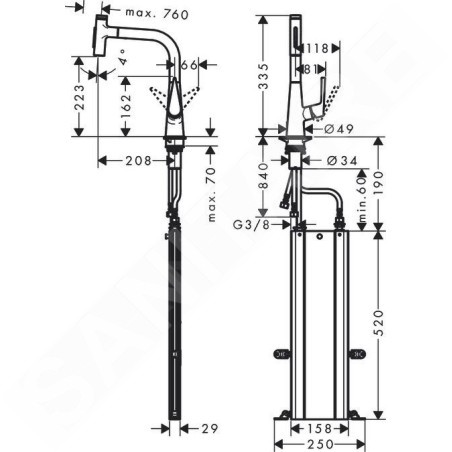 Hansgrohe Talis Select M51 - Mitigeur d'évier M5117-H220 avec douchette extractible, sBox, finition inox 73868800