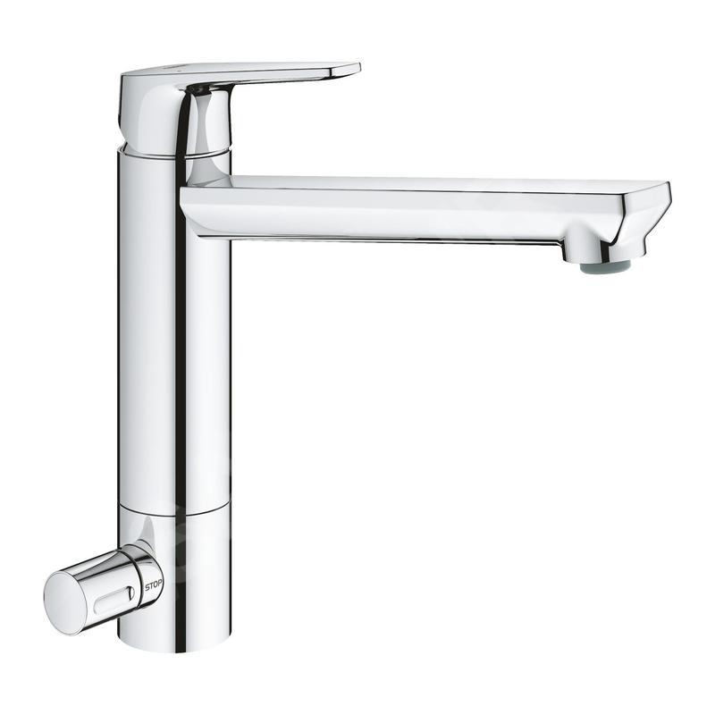 Grohe BauEdge - Mitigeur d'évier avec vanne d'arrêt, chrome 31696000
