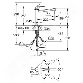 Grohe BauEdge - Mitigeur d'évier avec vanne d'arrêt, chrome 31696000