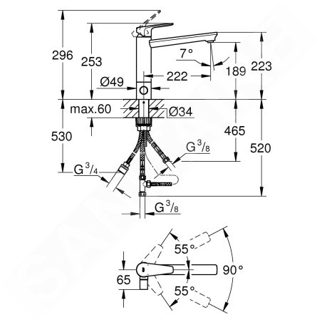Grohe BauEdge - Mitigeur d'évier avec vanne d'arrêt, chrome 31696000