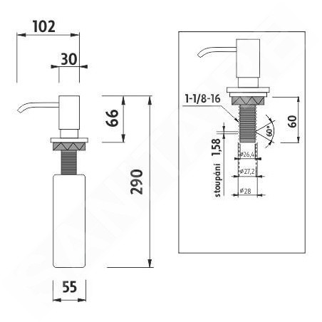 Nimco Autres - Distributeur de désinfection ou de savon, encastré, 350 ml, chrome UN 3031V-26