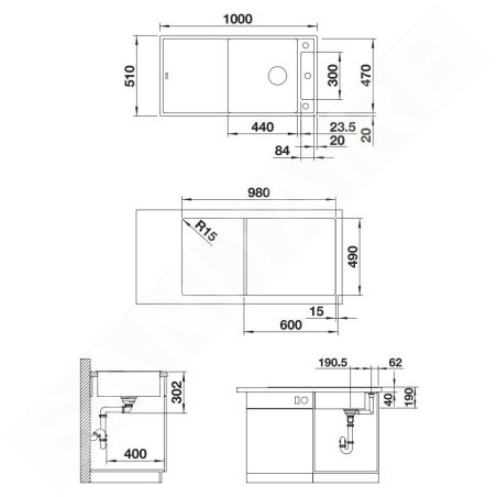 Blanco Axia III XL 6 - Évier en silgranite, 1000x510 mm, avec accessoires, InFino, anthracite 523510