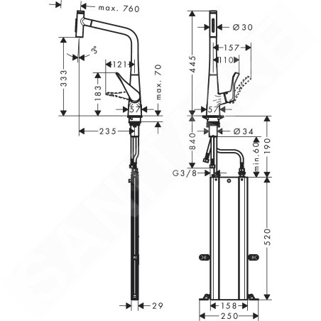Hansgrohe M71 - Mitigeur d'évier M7117-H320 avec douchette extractible, sBox, finition inox 73816800