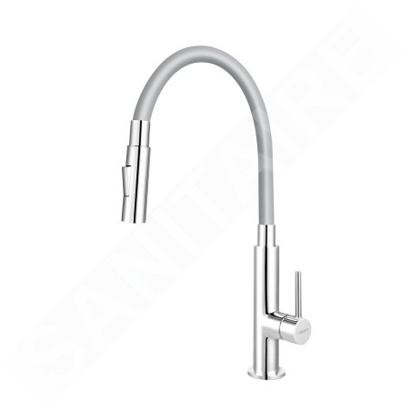 Novaservis Ferro - Mitigeur d'évier avec bras flexible, 2 jets, gris / chrome 70730,0S