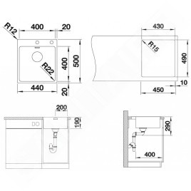 Blanco Andano 400 - Évier 500x440 mm avec commande excentrique PushControl, inox 525244