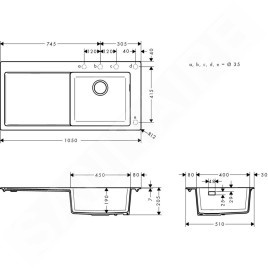 Hansgrohe Éviers - Evier encastré granit S514-F450, graphite noir 43314170