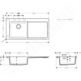 Hansgrohe Éviers - Evier encastré granit S5110-F45, graphite noir 43330170