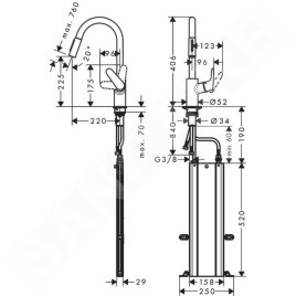 Hansgrohe Focus M41 - Mitigeur d'évier Focus avec douchette extractible, sBox, EcoSmart, chrome 73895000